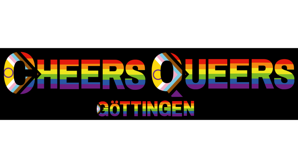 Cheers Queers Schriftzug mit Interprogress-Flag