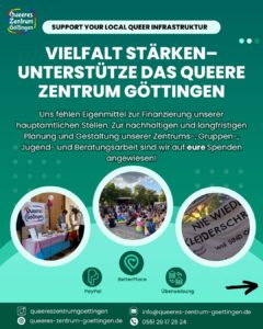 Mehr über den Artikel erfahren Jetzt spenden: Vielfalt stärken– Unterstütze das Queere Zentrum Göttingen:
